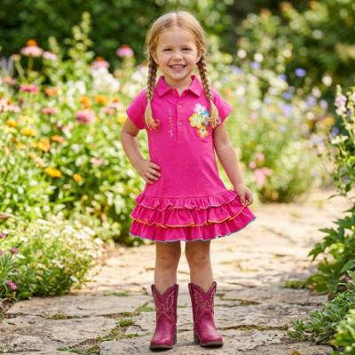Picture of Agatha Ruiz De La Prada Collection Girls Flowers Ruffle Dress - Fuchsia