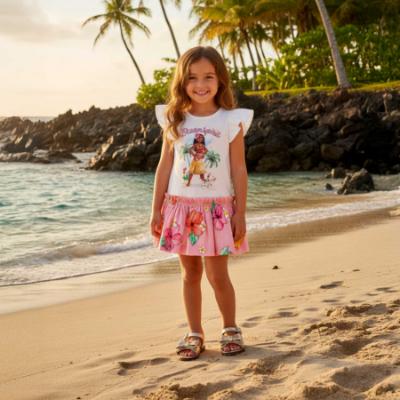 Picture of PRE ORDER Monnalisa Girls Disney Moana Drop Waist Jersey Dress - White Multi