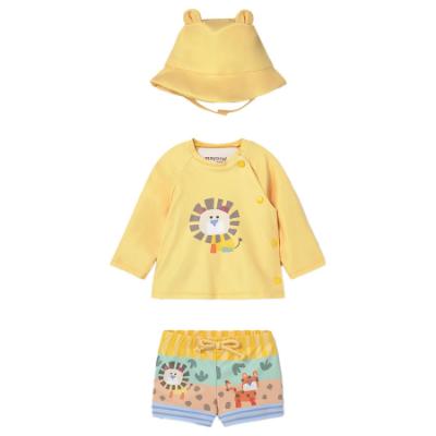 Picture of Mayoral Newborn Boys Lion Swim Shorts Rashguard & Sunhat Set X 3 - Yellow Multi