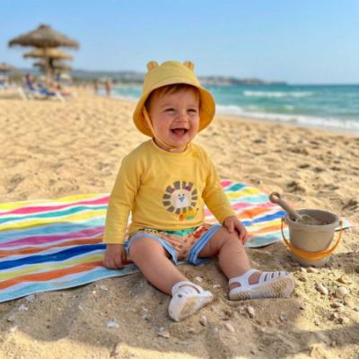 Picture of Mayoral Newborn Boys Lion Swim Shorts Rashguard & Sunhat Set X 3 - Yellow Multi