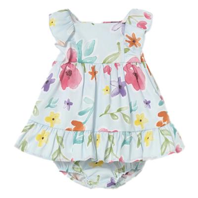 Picture of Mayoral Newborn Girls Ruffle Floral Hawaii Dress & Panties Set X 2 - Aqua Multi