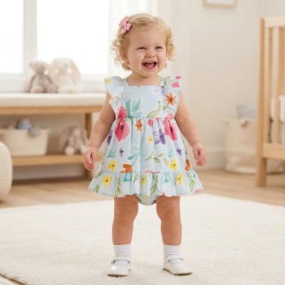 Picture of Mayoral Newborn Girls Ruffle Floral Hawaii Dress & Panties Set X 2 - Aqua Multi