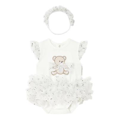 Picture of Mayoral Newborn Baby Girls Summer Teddy TuTu Body & Headband Gift Set X 2 - Ivory Beige