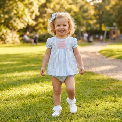 Picture of Tutto Piccolo Summer Girls Smock Dress & Panties Set X 2 - Pale Blue