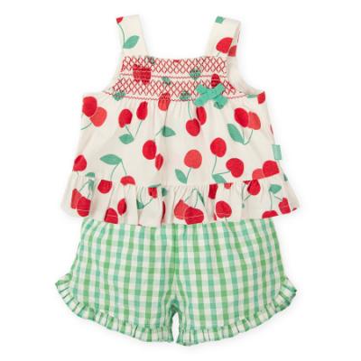 Picture of Tutto Piccolo Summer Girls Smock Cherry Tunic & Shorts Set X 2 - Ivory Red