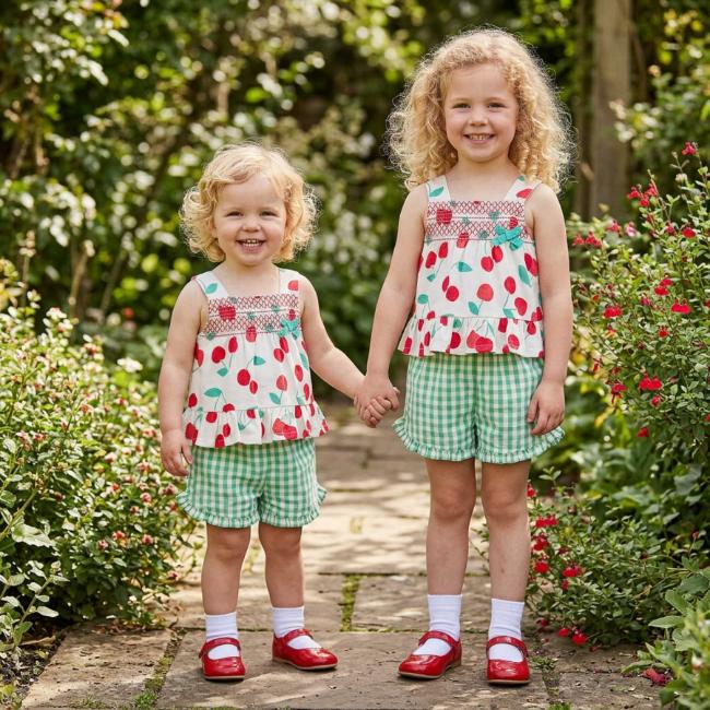 Picture of Tutto Piccolo Summer Girls Smock Cherry Tunic & Shorts Set X 2 - Ivory Red