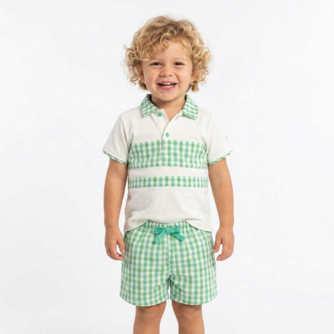 Picture of Tutto Piccolo Summer Boys Top & Shorts Set X 2 - Green Gingham