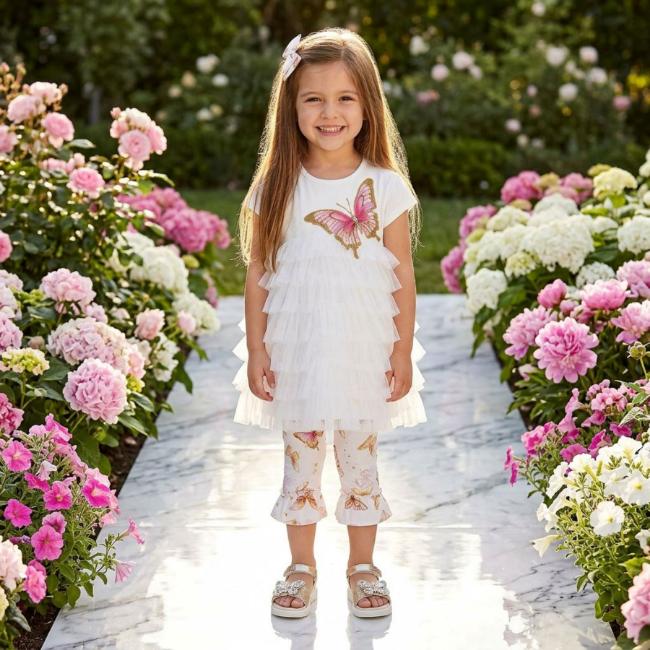 Picture of Daga Girls Twinkle Flight Ruffle Tunic & Leggings Set X 2 - White Beige