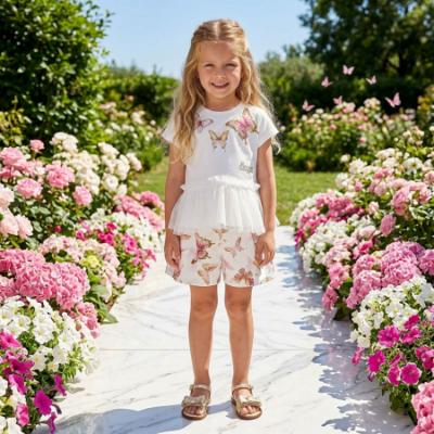 Picture of Daga Girls Twinkle Flight Applique Top & Poplin Shorts Set X 2 - White Beige