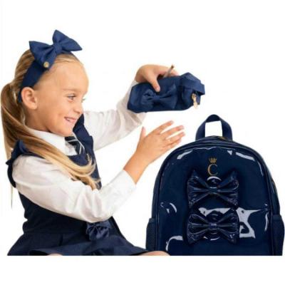 Picture of PRE ORDER Caramelo Kids Patent School Bag With Bows - Navy Patent