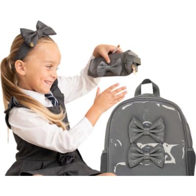 Picture of PRE ORDER Caramelo Kids Patent School Bag With Bows - Grey Patent