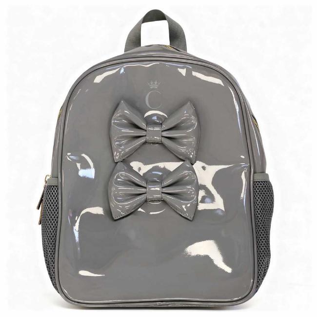 Picture of PRE ORDER Caramelo Kids Patent School Bag With Bows - Grey Patent