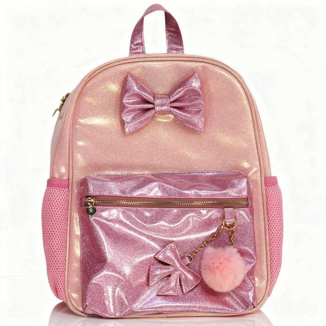 Picture of PRE ORDER Caramelo Kids Colour Block Glitter School Bag With Bows - Pink