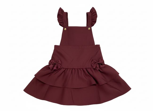 Picture of PRE ORDER Caramelo Kids Girls Ra-Ra Frill School Pinafore - Maroon Burgundy