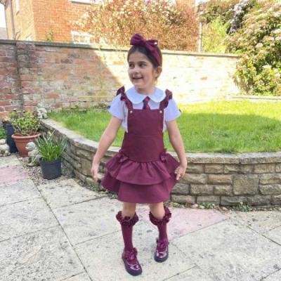 Picture of PRE ORDER Caramelo Kids Girls Ra-Ra Frill School Pinafore - Maroon Burgundy