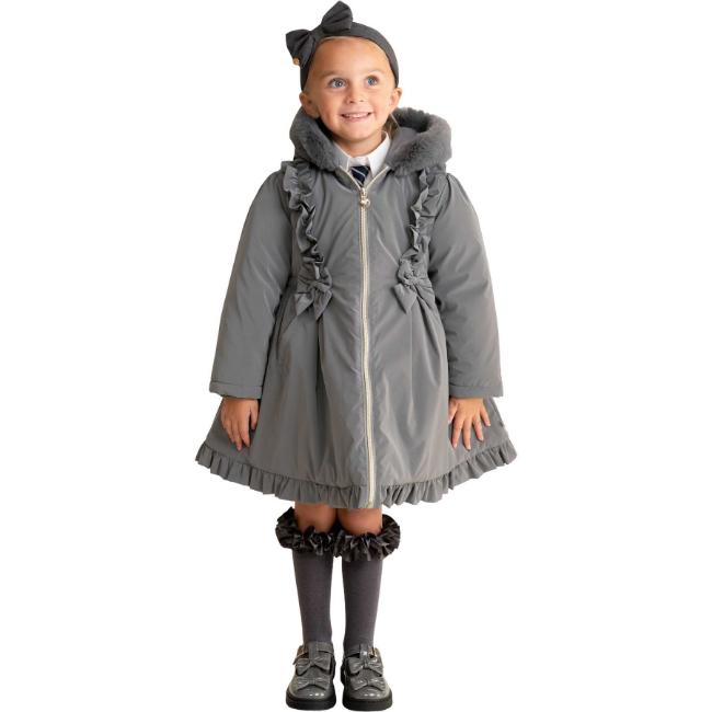 Picture of PRE ORDER Caramelo Kids Girls School Twill Coat With Hood - Grey
