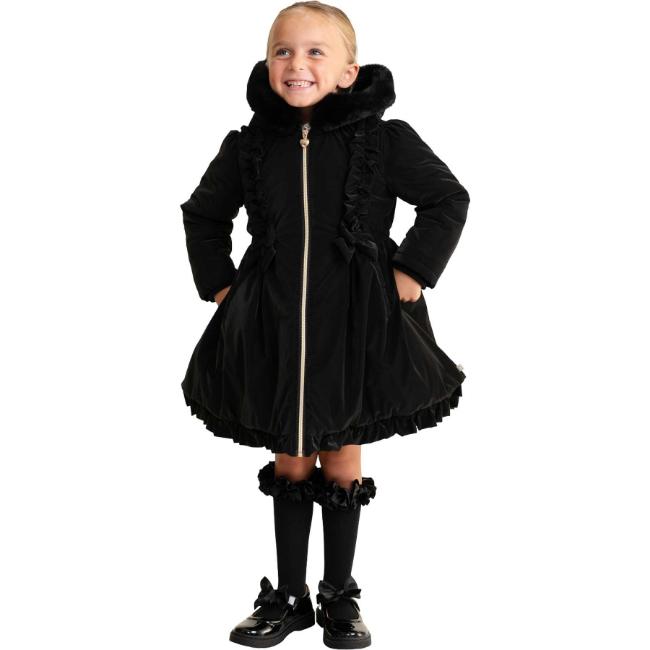Picture of PRE ORDER Caramelo Kids Girls School Twill Coat With Hood - Black