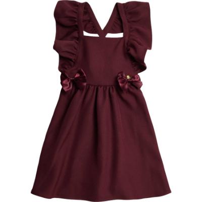 Picture of PRE ORDER Caramelo Kids Girls Frill School Pinafore With Bows - Maroon Burgundy