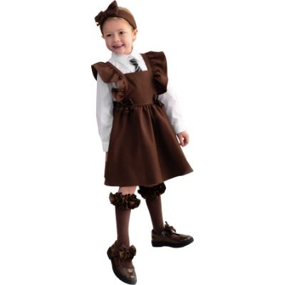 Picture of PRE ORDER Caramelo Kids Girls Frill School Pinafore With Bows - Brown