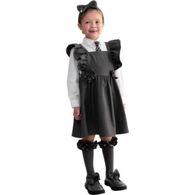 Picture of PRE ORDER Caramelo Kids Girls Frill School Pinafore With Bows - Grey