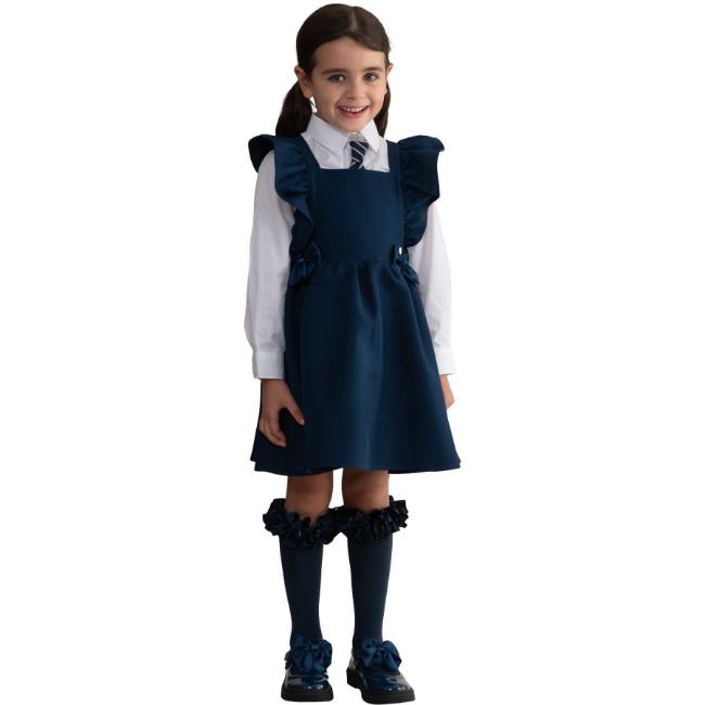 Picture of PRE ORDER Caramelo Kids Girls Frill School Pinafore With Bows - Navy