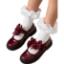 Picture of PRE ORDER Caramelo Kids Girls Satin Bow Mary Jane School Shoes - Maroon Burgundy