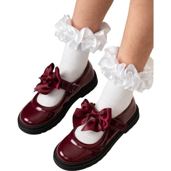 Picture of PRE ORDER Caramelo Kids Girls Satin Bow Mary Jane School Shoes - Maroon Burgundy