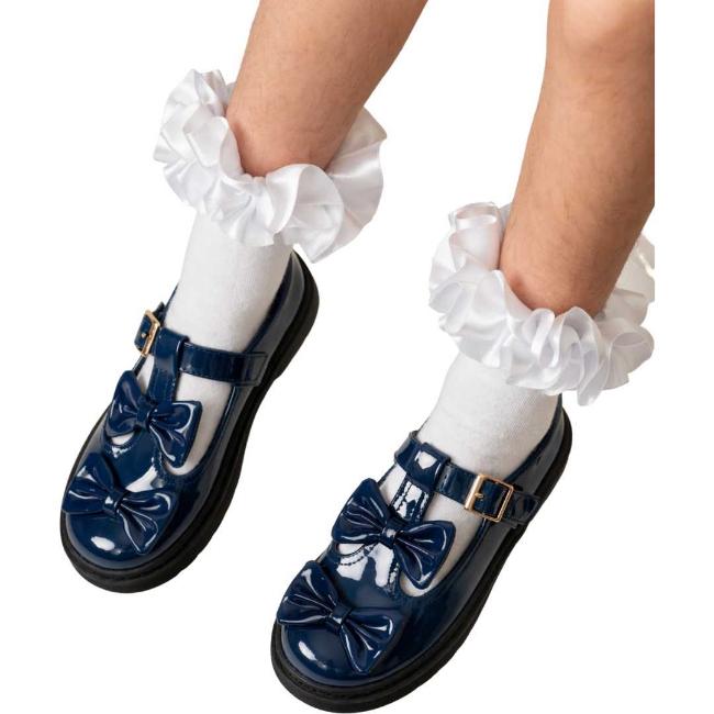 Picture of PRE ORDER Caramelo Kids Girls Easy On Double Bow T Bar School Shoes - Navy