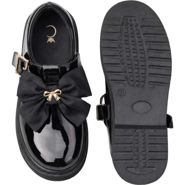 Picture of PRE ORDER Caramelo Kids Girls Large Grosgrain Bow School Shoes - Black