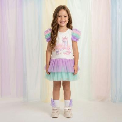 Picture of Caramelo Kids Girls Summer Crafty Tulle & Jersey Graphic Dress With Gift - Rainbow
