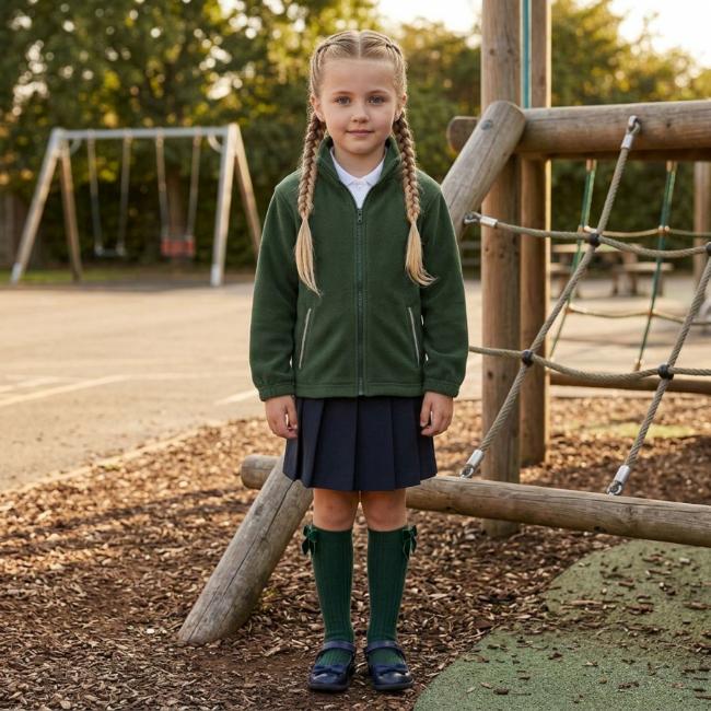 Picture of Schoolwear Girls Fleece Jacket With Reflective Strip - Bottle Green