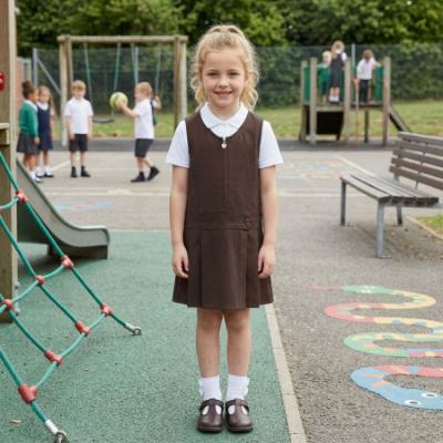 Picture of Schoolwear Girls Stretch Pinafore - Brown