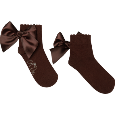 Picture of PRE ORDER A Dee BTS Cara Satin Bow Ankle Sock - Brown