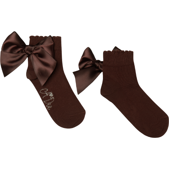 Picture of PRE ORDER A Dee BTS Cara Satin Bow Ankle Sock - Brown