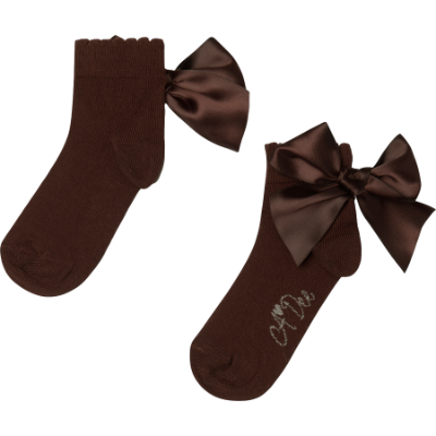 Picture of PRE ORDER A Dee BTS Cara Satin Bow Ankle Sock - Brown