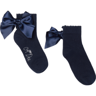 Picture of PRE ORDER A Dee BTS Cara Satin Bow Ankle Sock - Navy