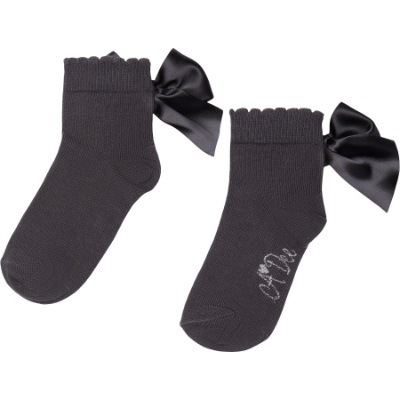 Picture of PRE ORDER A Dee BTS Cara Satin Bow Ankle Sock - Dark Grey
