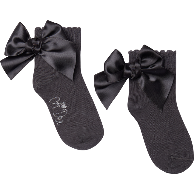 Picture of PRE ORDER A Dee BTS Cara Satin Bow Ankle Sock - Dark Grey