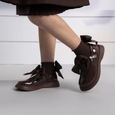 Picture of PRE ORDER A Dee BTS Cara Satin Bow Ankle Sock - Brown