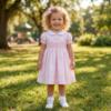 Picture of Sarah Louise Girls Smocked Bodice Puff Sleeve Dress - Pink White