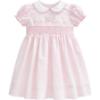 Picture of Sarah Louise Girls Smocked Bodice Puff Sleeve Dress - Pink White