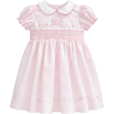 Picture of Sarah Louise Girls Smocked Bodice Puff Sleeve Dress - Pink White