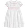 Picture of Sarah Louise Girls Smocked Bodice Puff Sleeve Dress - White Pink