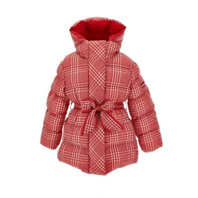 Picture of PRE ORDER Monnalisa Girls Padded Check Coat With Hood - Red