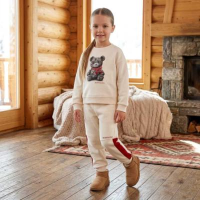 Picture of PRE ORDER Monnalisa Girls Teddy Crew Neck Jogger Set X 2 - Ivory Red