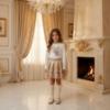 Picture of PRE ORDER Monnalisa Girls Teddy Top & Skirt Set X 2 - Ivory Beige Grey