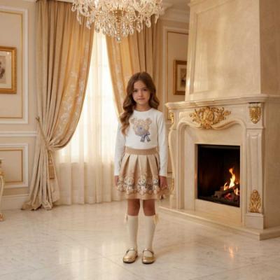 Picture of PRE ORDER Monnalisa Girls Teddy Top & Skirt Set X 2 - Ivory Beige Grey
