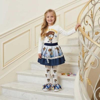Picture of PRE ORDER Monnalisa Girls Daisy Duck Top & Skirt Set X 2 - Ivory Navy Blue