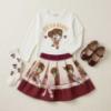 Picture of PRE ORDER Monnalisa Girls Daisy Duck Top & Skirt Set X 2 - Ivory Burgundy