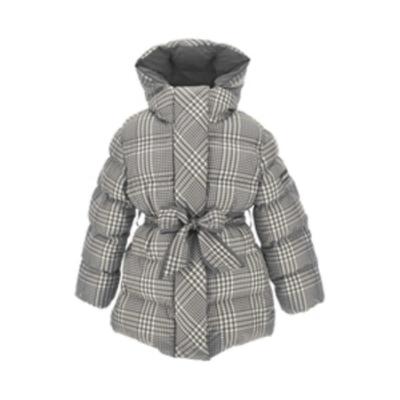 Picture of PRE ORDER Monnalisa Girls Padded Check Coat With Hood - Grey